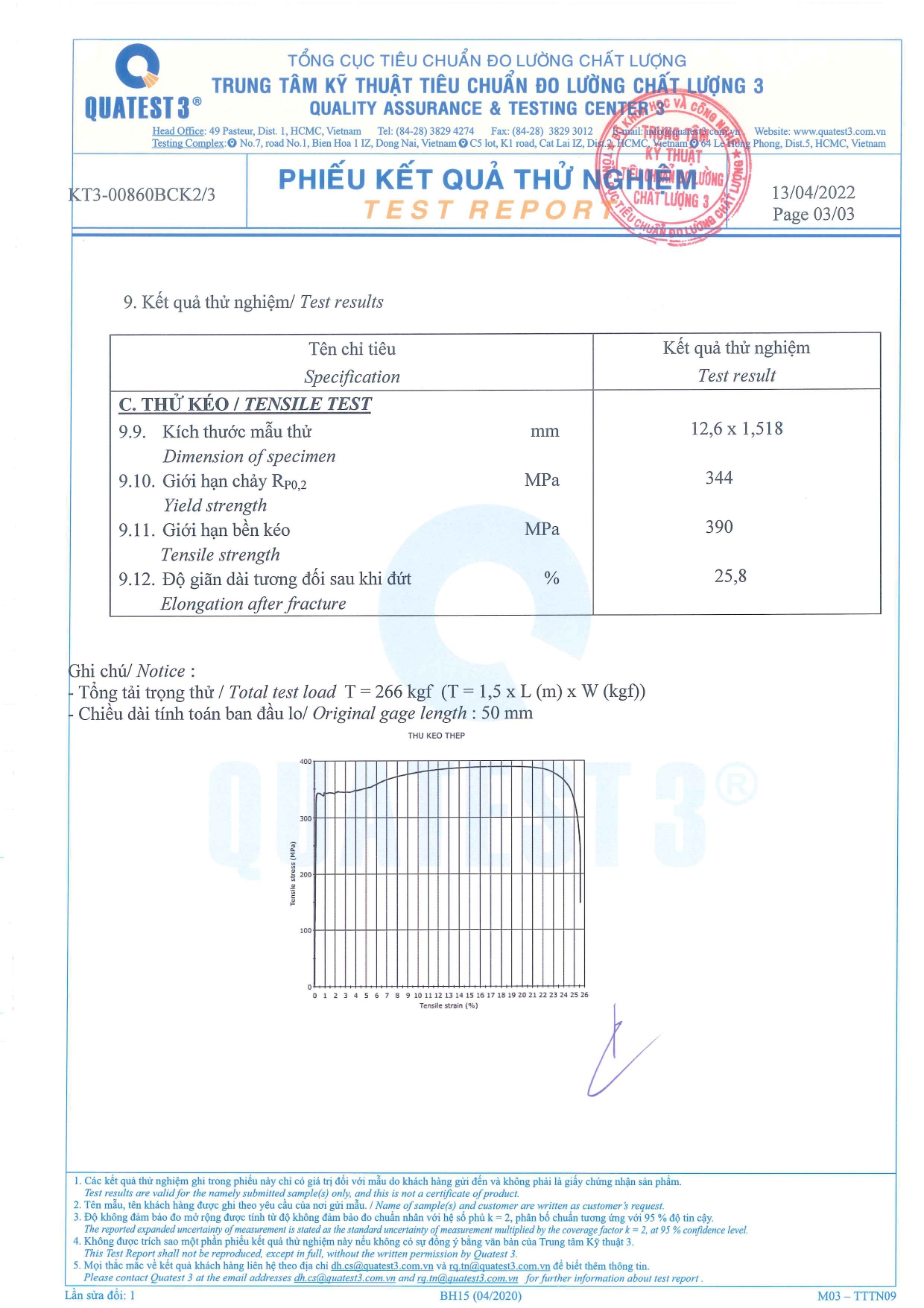 Phiếu kết quả thử nghiệm Máng cáp